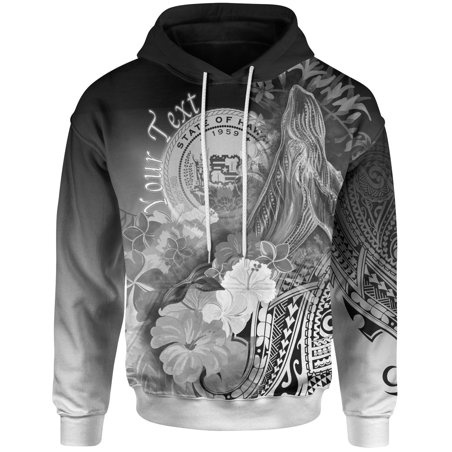 Polynesian Hawaii Custom Hoodie Humpback Whale with Tropical Flowers (White) Unisex White - Polynesian Pride