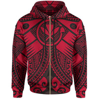 Hawaii Polynesian Zip up Hoodie Red Kanaka Maoli Map Unisex Red - Polynesian Pride