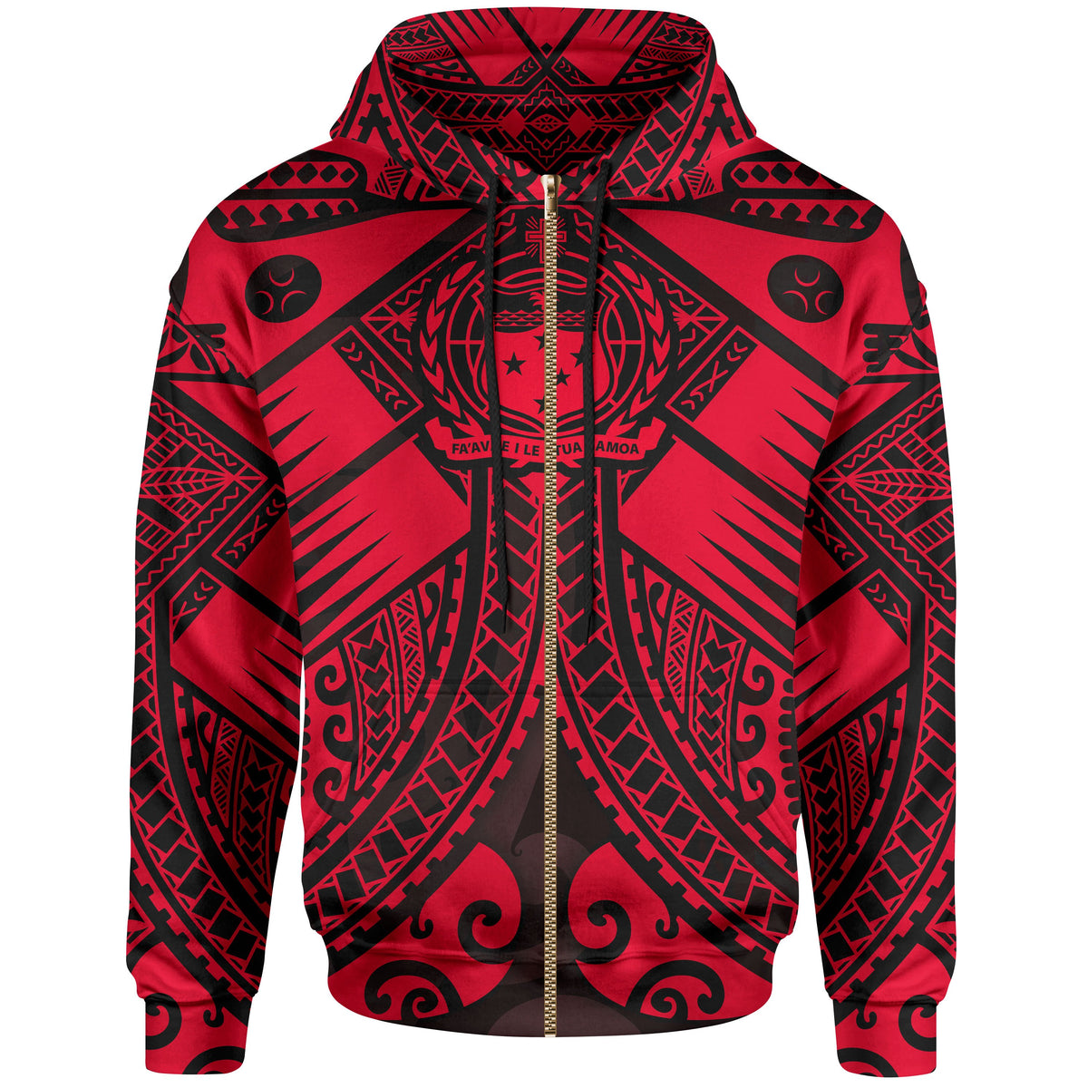 Samoa Polynesian Zip up Hoodie Samoa Red Seal with Polynesian Tattoo Unisex Red - Polynesian Pride