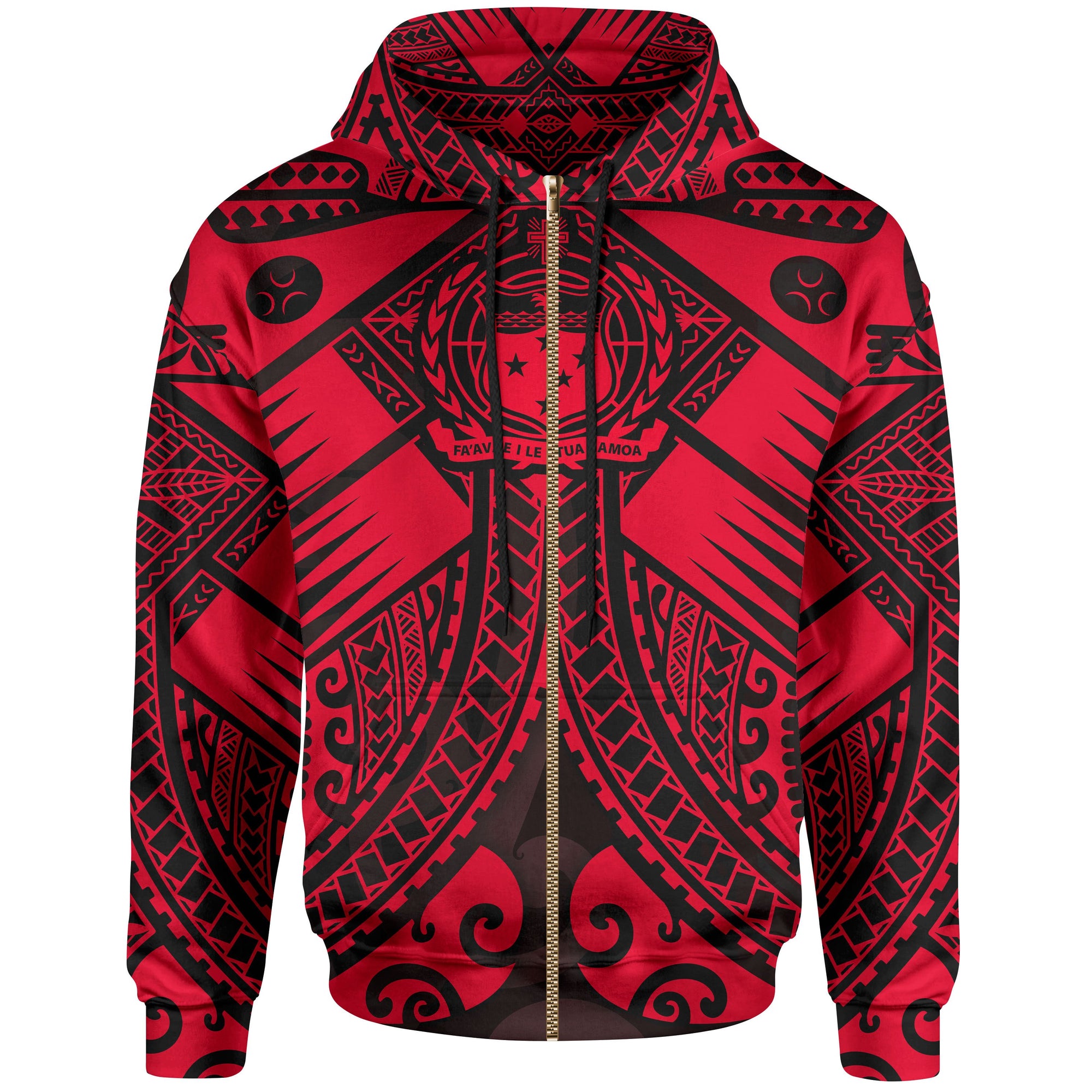 Samoa Polynesian Zip up Hoodie Samoa Red Seal with Polynesian Tattoo Unisex Red - Polynesian Pride