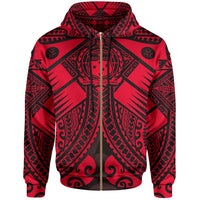 Samoa Polynesian Zip up Hoodie Samoa Red Seal with Polynesian Tattoo Unisex Red - Polynesian Pride