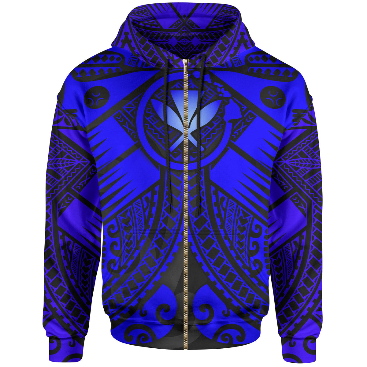 Hawaii Polynesian Zip up Hoodie Blue Kanaka Maoli Map Unisex Blue - Polynesian Pride