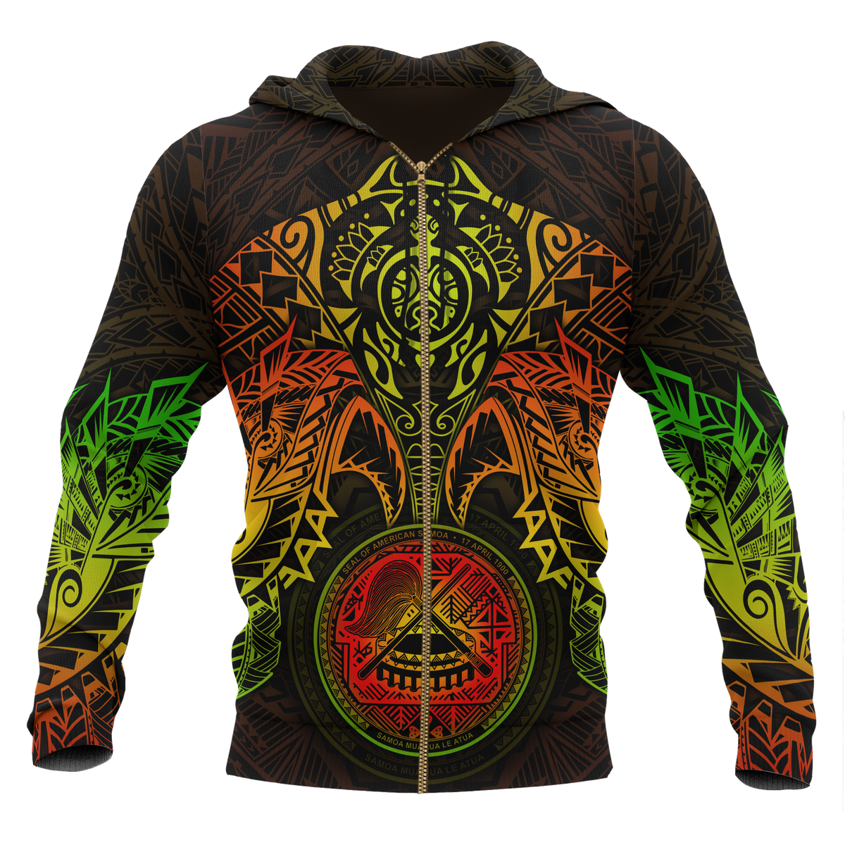 American Samoa Polynesian Zip up Hoodie Reggae Turtle Manta Ray Unisex RED - Polynesian Pride