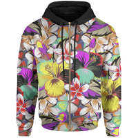 Polynesian Zip up Hoodie Hibiscus and Plumeria Patterns Unisex White - Polynesian Pride
