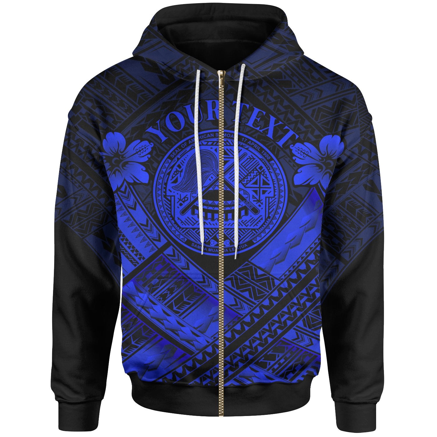 American Samoa Custom Zip up Hoodie AS Blue Seal Polynesian Patterns Unisex Blue - Polynesian Pride