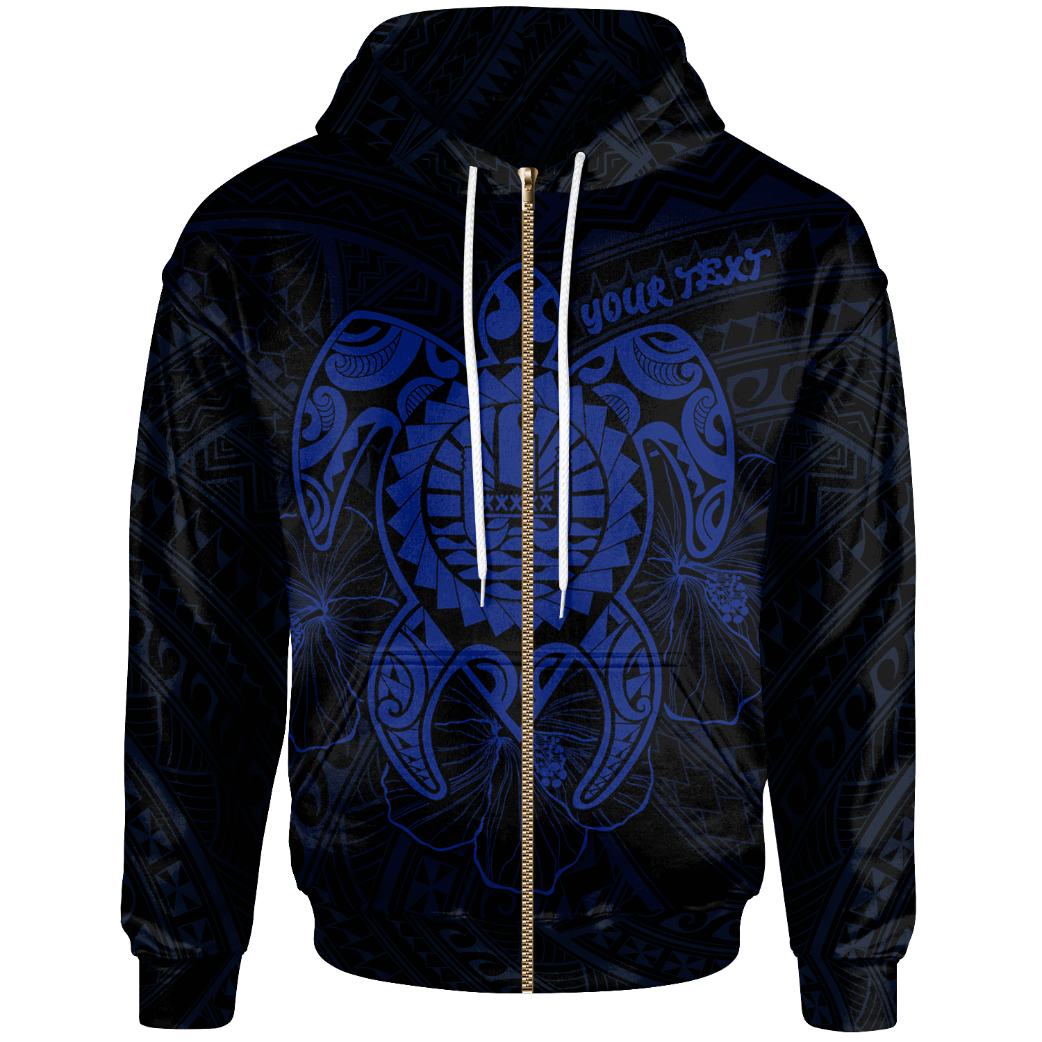 Tahiti Polynesian Zip up Hoodie Vintage Polynesian Turtle (Blue) Unisex Blue - Polynesian Pride