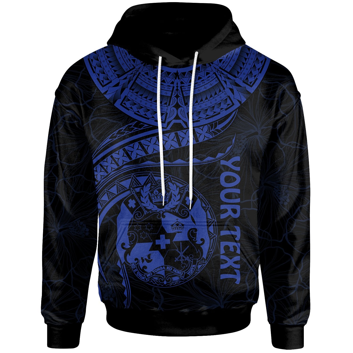 Tonga Polynesian Custom Hoodie Tonga Waves (Blue) Unisex Black - Polynesian Pride