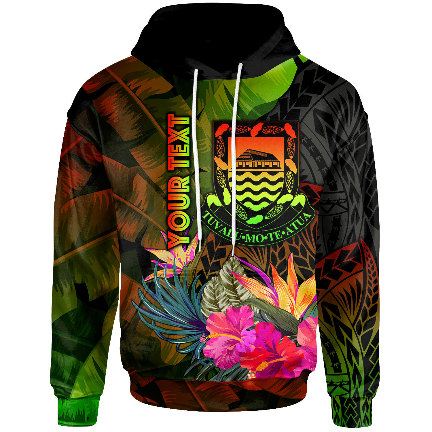 Tuvalu Polynesian Custom Hoodie Hibiscus and Banana Leaves Unisex Reggae - Polynesian Pride