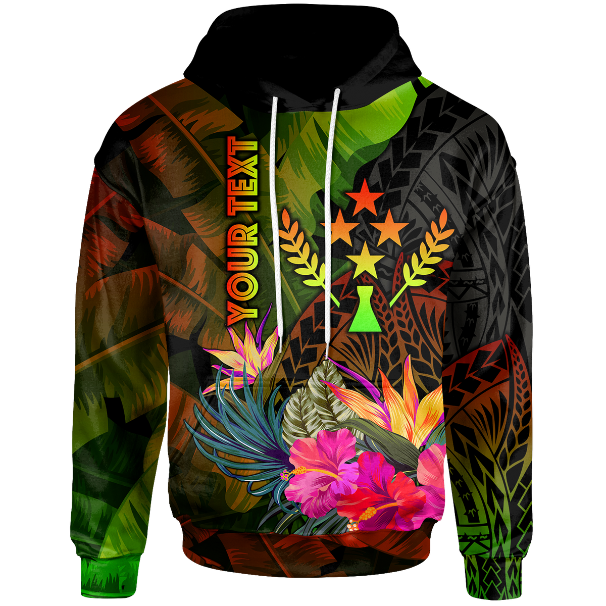 Kosrae Polynesian Custom Hoodie Hibiscus and Banana Leaves Unisex Reggae - Polynesian Pride