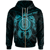 American Samoa Polynesian Custom Zip up Hoodie Vintage Polynesian Turtle (Turquoise) Unisex Turquoise - Polynesian Pride
