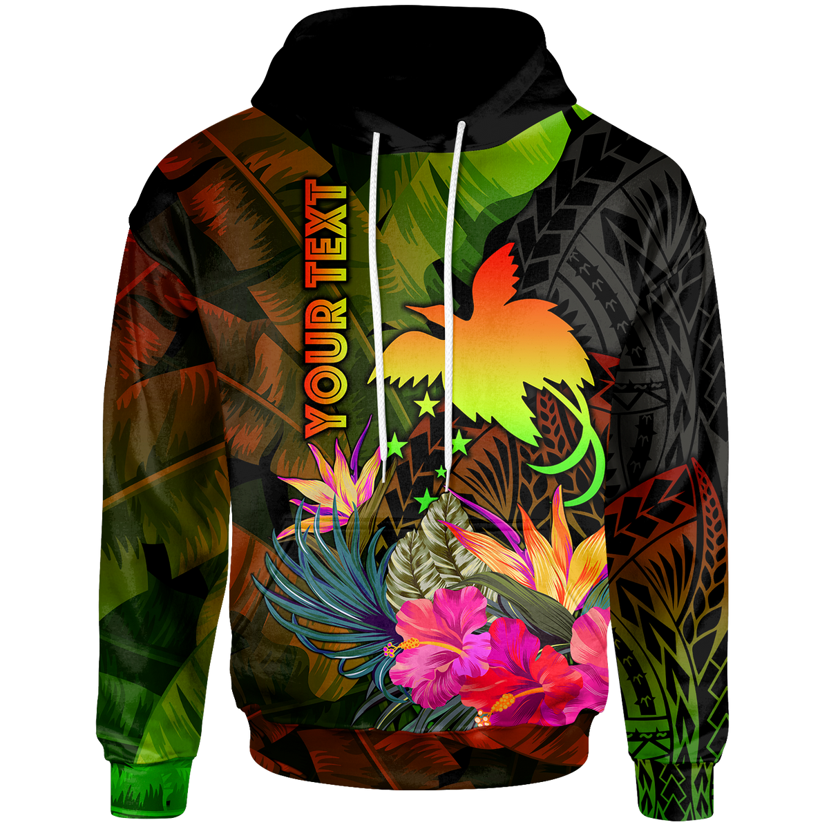 Papua New Guinea Polynesian Custom Hoodie Hibiscus and Banana Leaves Unisex Reggae - Polynesian Pride