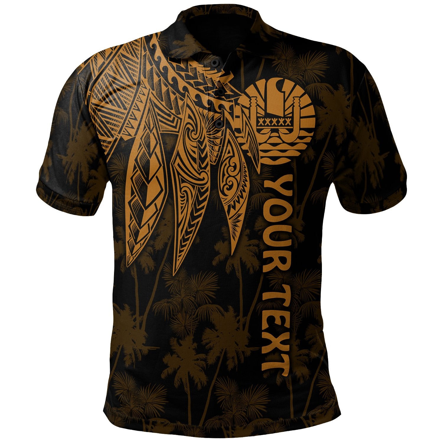 Tahiti Custom Polo Polynesian Wings (Golden) Unisex Golden - Polynesian Pride