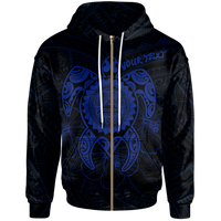 American Samoa Polynesian Custom Zip up Hoodie Vintage Polynesian Turtle (Blue) Unisex Blue - Polynesian Pride