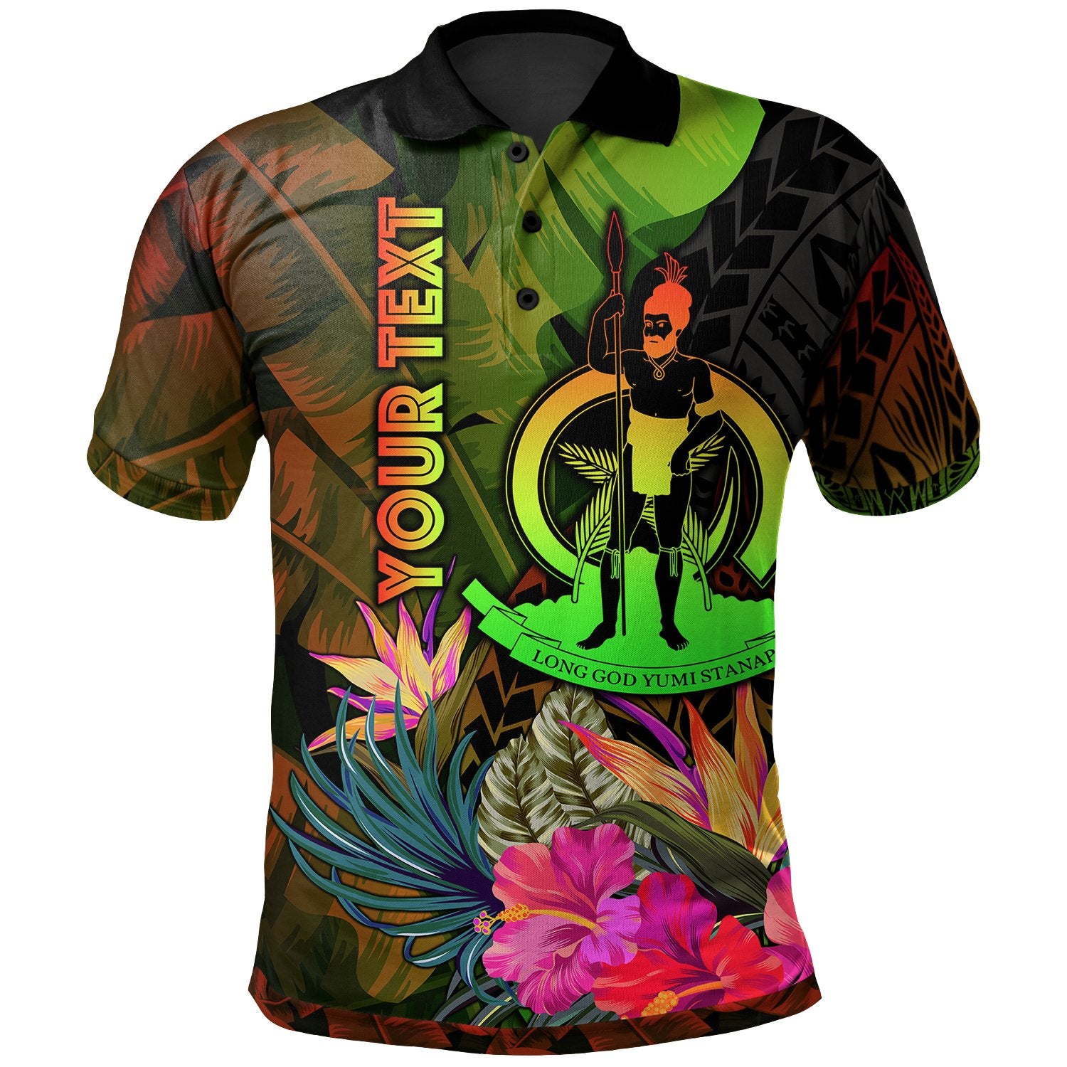 Vanuatu Polynesian Custom Polo Shirt Hibiscus and Banana Leaves Unisex Reggae - Polynesian Pride