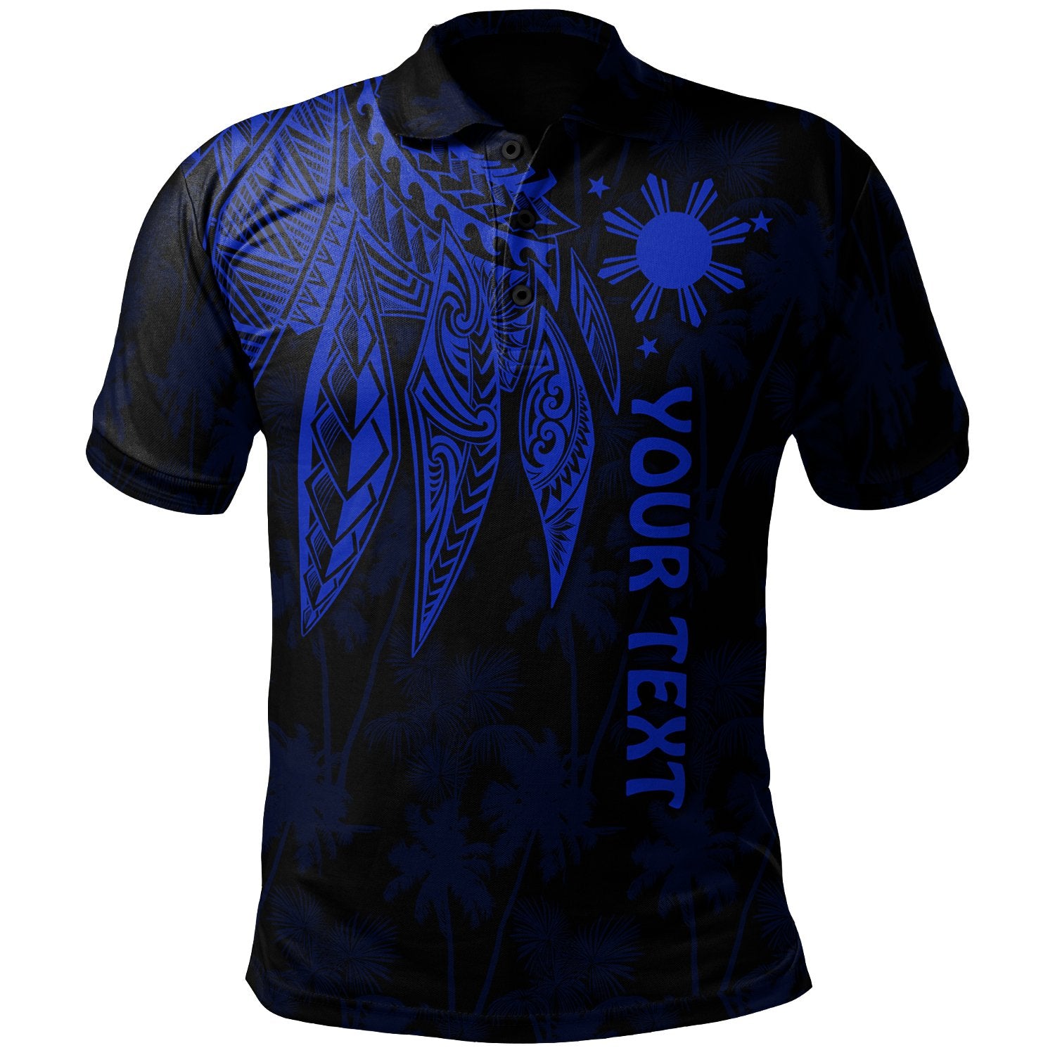 The Philippines Custom Polo Shirt Polynesian Wings (Blue) Unisex Blue - Polynesian Pride