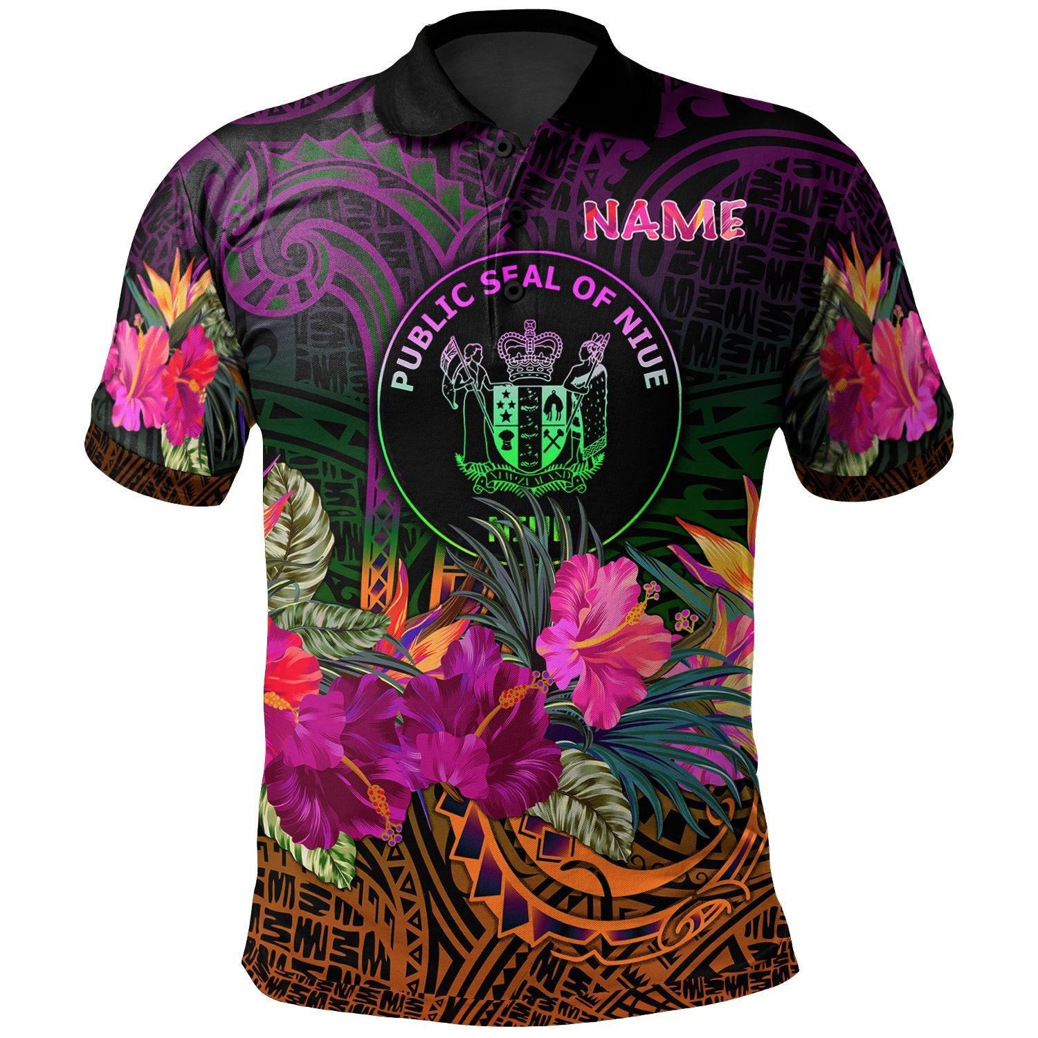 Niue Polynesian Custom Polo Summer Hibiscus Unisex Reggae - Polynesian Pride