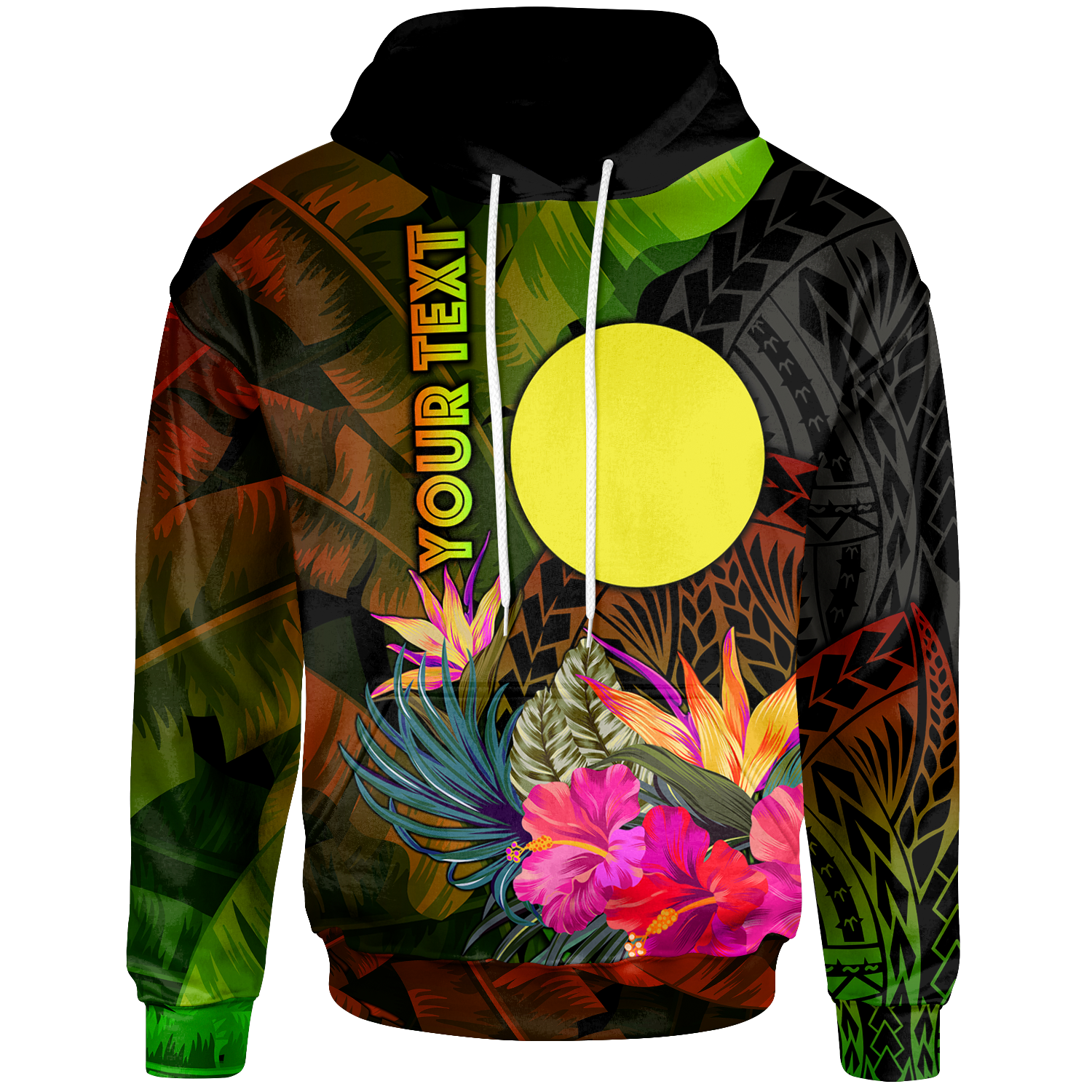 Palau Polynesian Custom Hoodie Hibiscus and Banana Leaves Unisex Reggae - Polynesian Pride