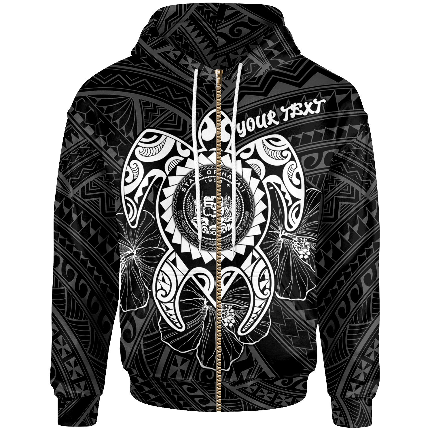 Hawaii Polynesian Custom Zip up Hoodie Vintage Polynesian Turtle (White) Unisex White - Polynesian Pride