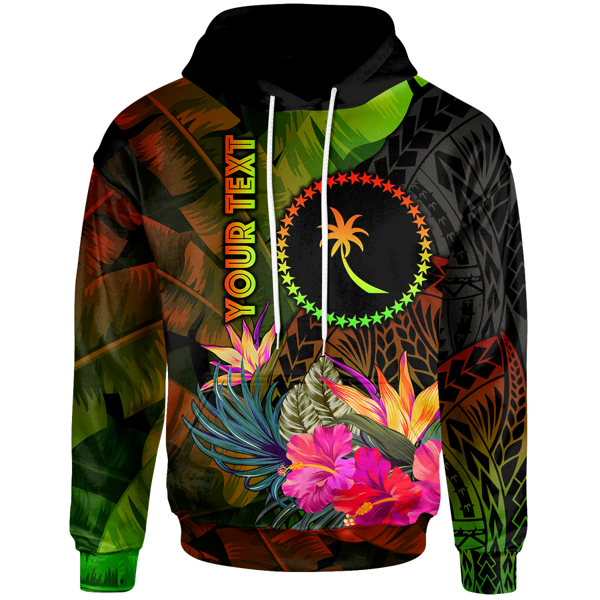 Chuuk Polynesian Custom Hoodie Hibiscus and Banana Leaves Unisex Reggae - Polynesian Pride
