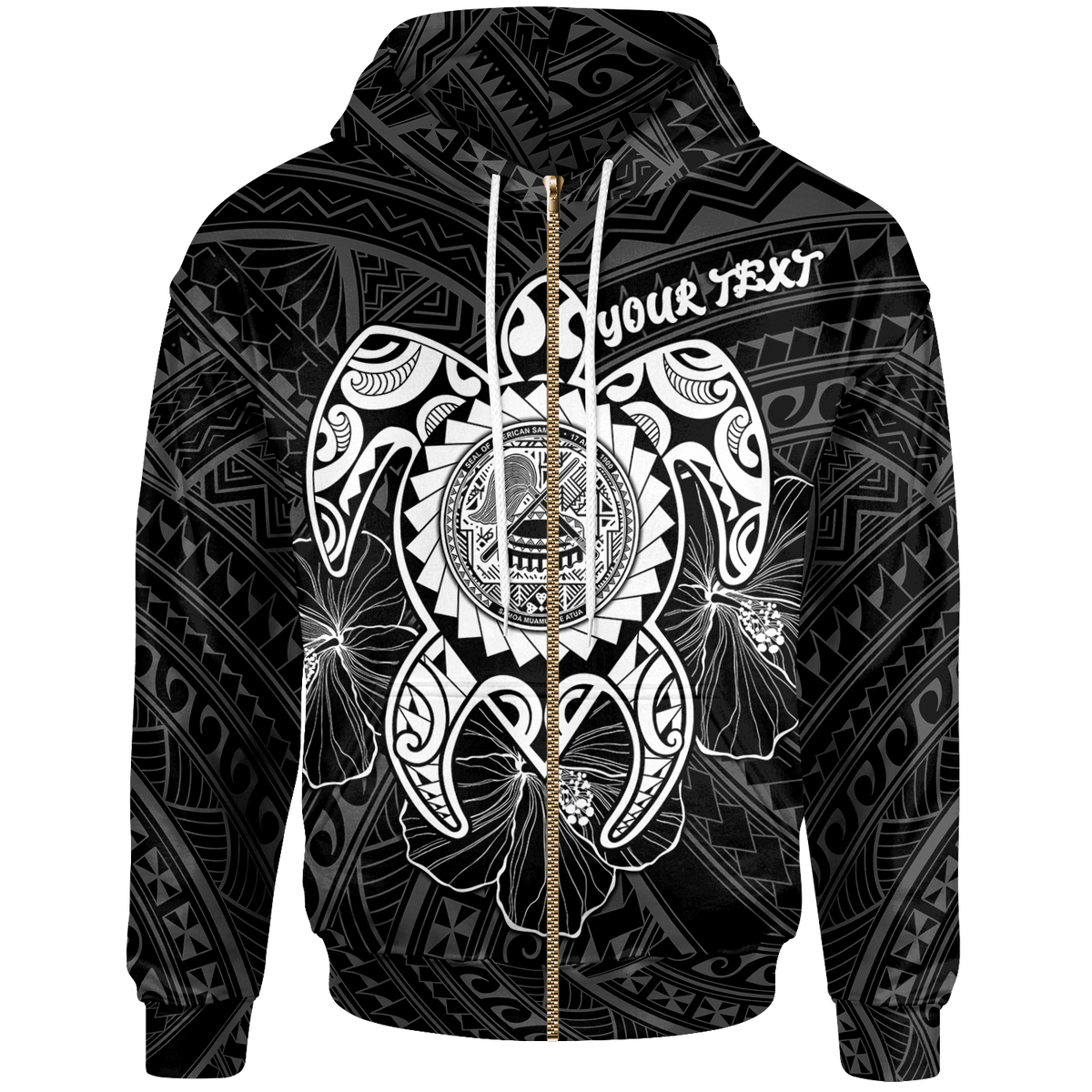 American Samoa Polynesian Custom Zip up Hoodie Vintage Polynesian Turtle (White) Unisex White - Polynesian Pride