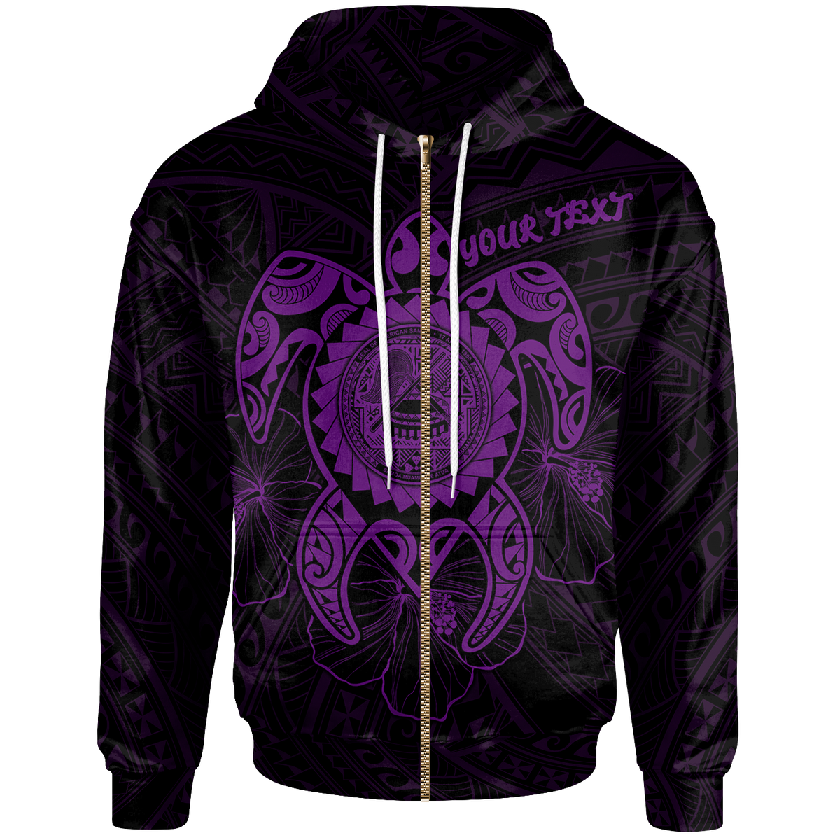 American Samoa Polynesian Custom Zip up Hoodie Vintage Polynesian Turtle (Purple) Unisex Purple - Polynesian Pride