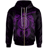 American Samoa Polynesian Custom Zip up Hoodie Vintage Polynesian Turtle (Purple) Unisex Purple - Polynesian Pride