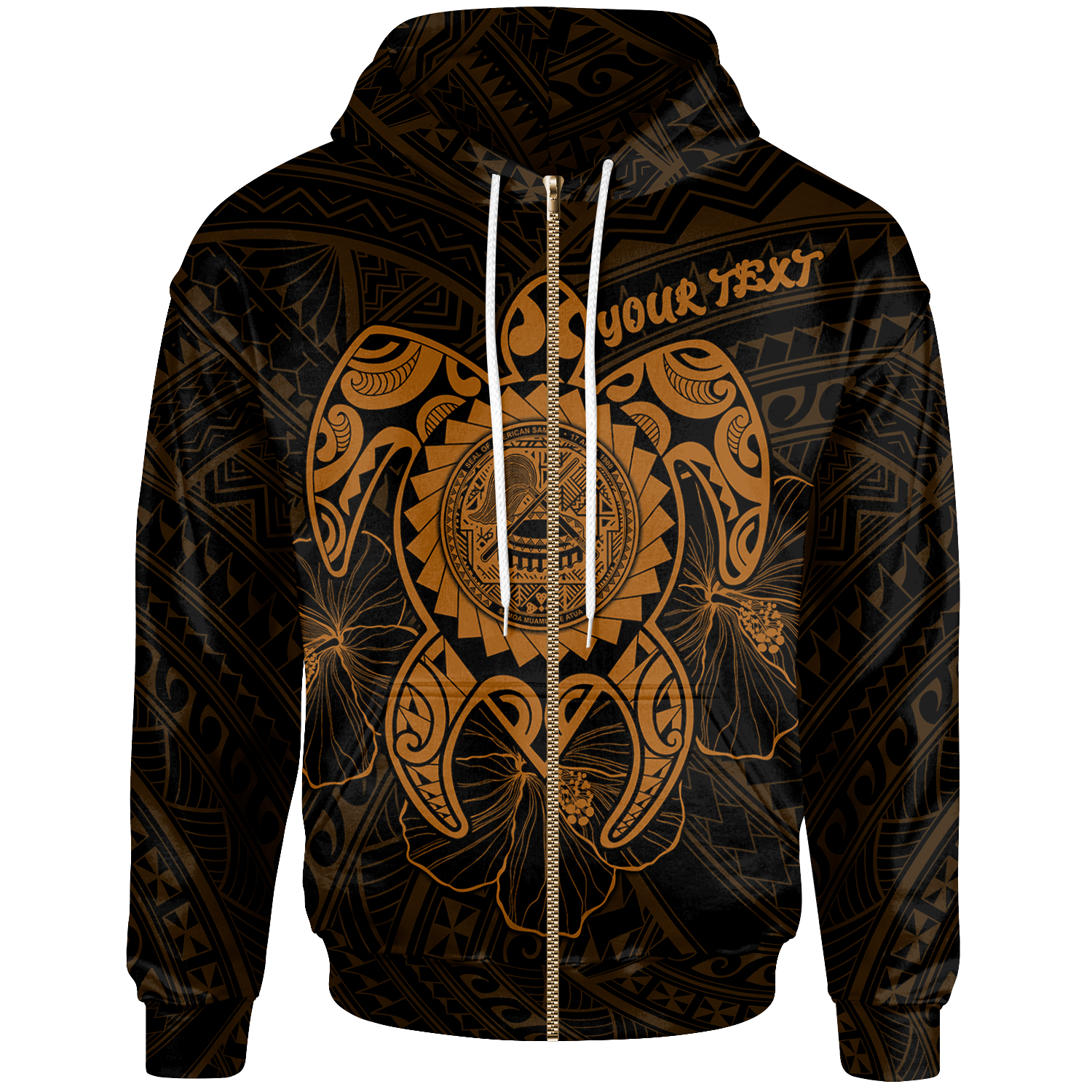 American Samoa Polynesian Custom Zip up Hoodie Vintage Polynesian Turtle (Golden) Unisex Golden - Polynesian Pride