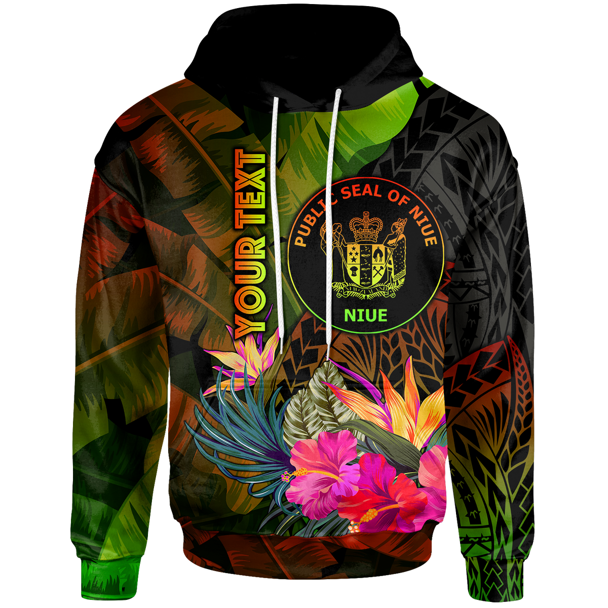 Niue Polynesian Custom Hoodie Hibiscus and Banana Leaves Unisex Reggae - Polynesian Pride