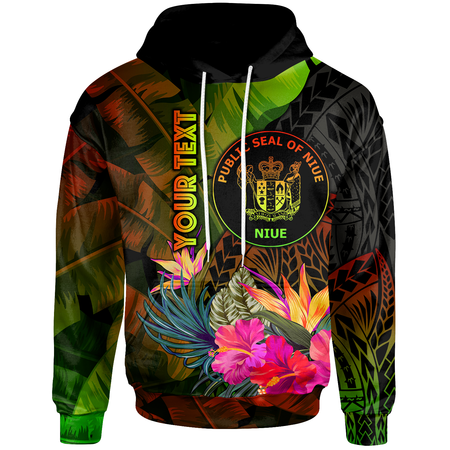 Niue Polynesian Custom Hoodie Hibiscus and Banana Leaves Unisex Reggae - Polynesian Pride