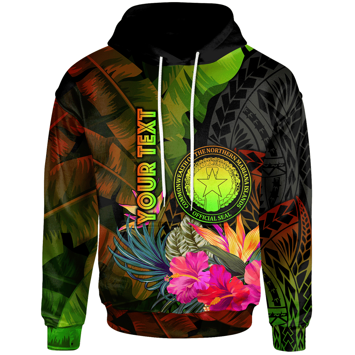 Northern Mariana Islands Custom Hoodie Hibiscus and Banana Leaves Unisex Reggae - Polynesian Pride