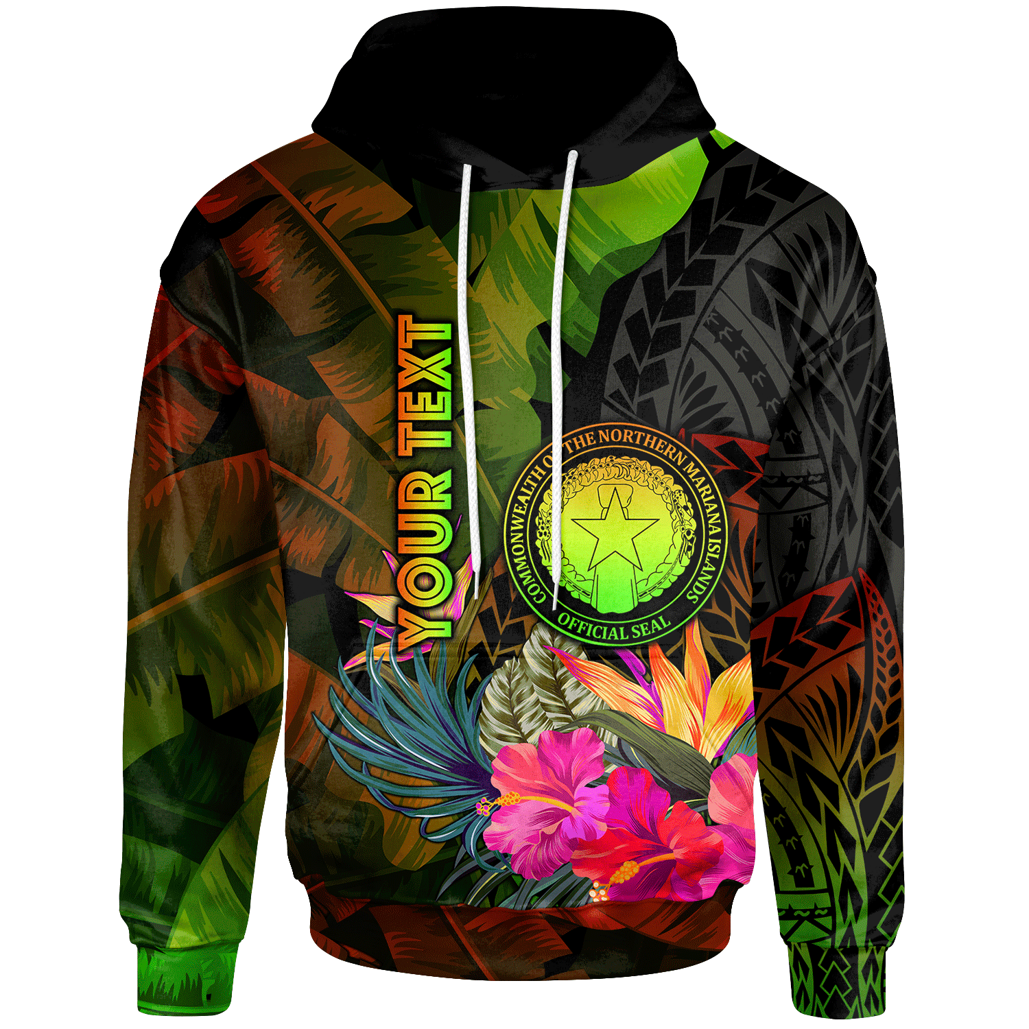 Northern Mariana Islands Custom Hoodie Hibiscus and Banana Leaves Unisex Reggae - Polynesian Pride