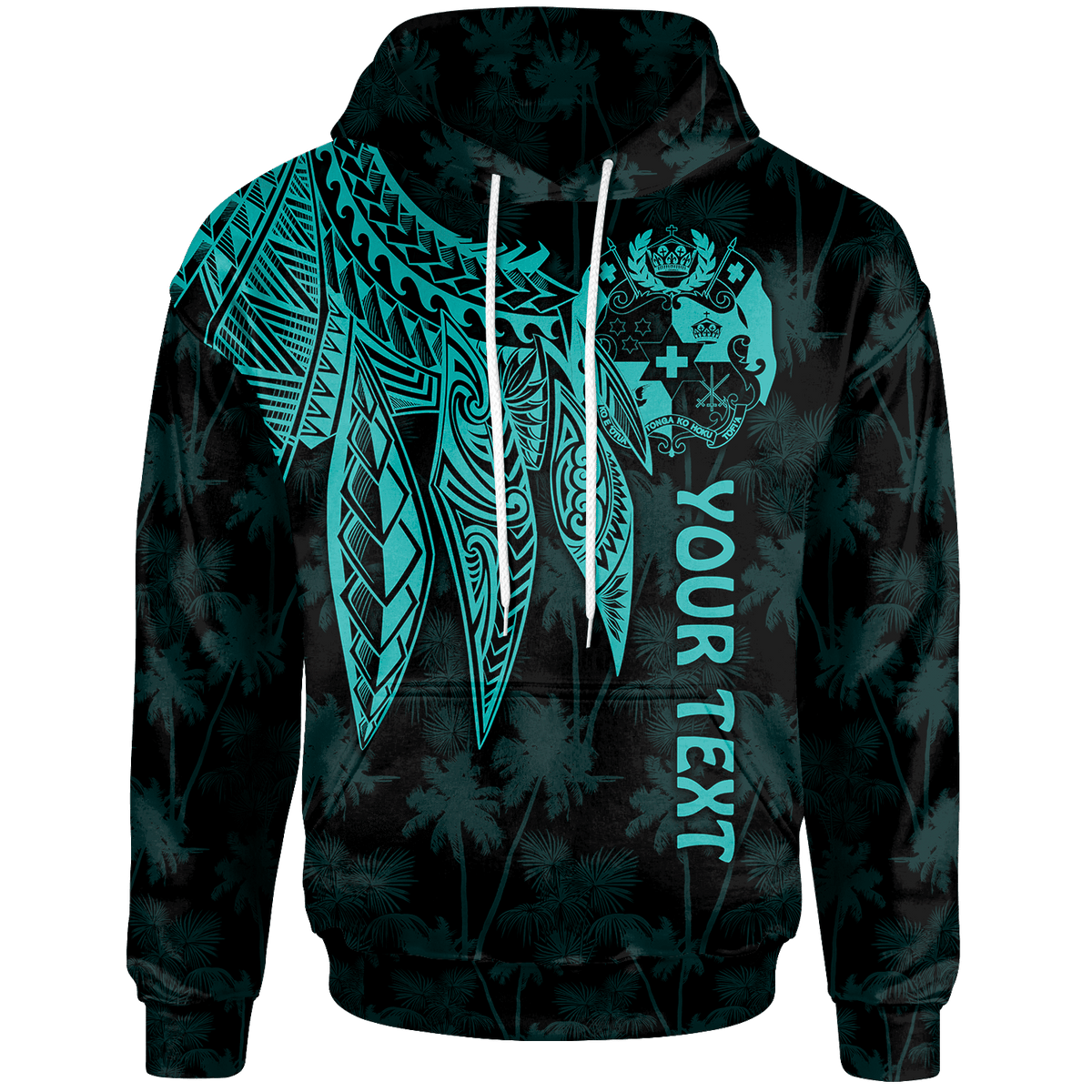 Tonga Custom Hoodie Polynesian Wings (Turquoise) Unisex Turquoise - Polynesian Pride