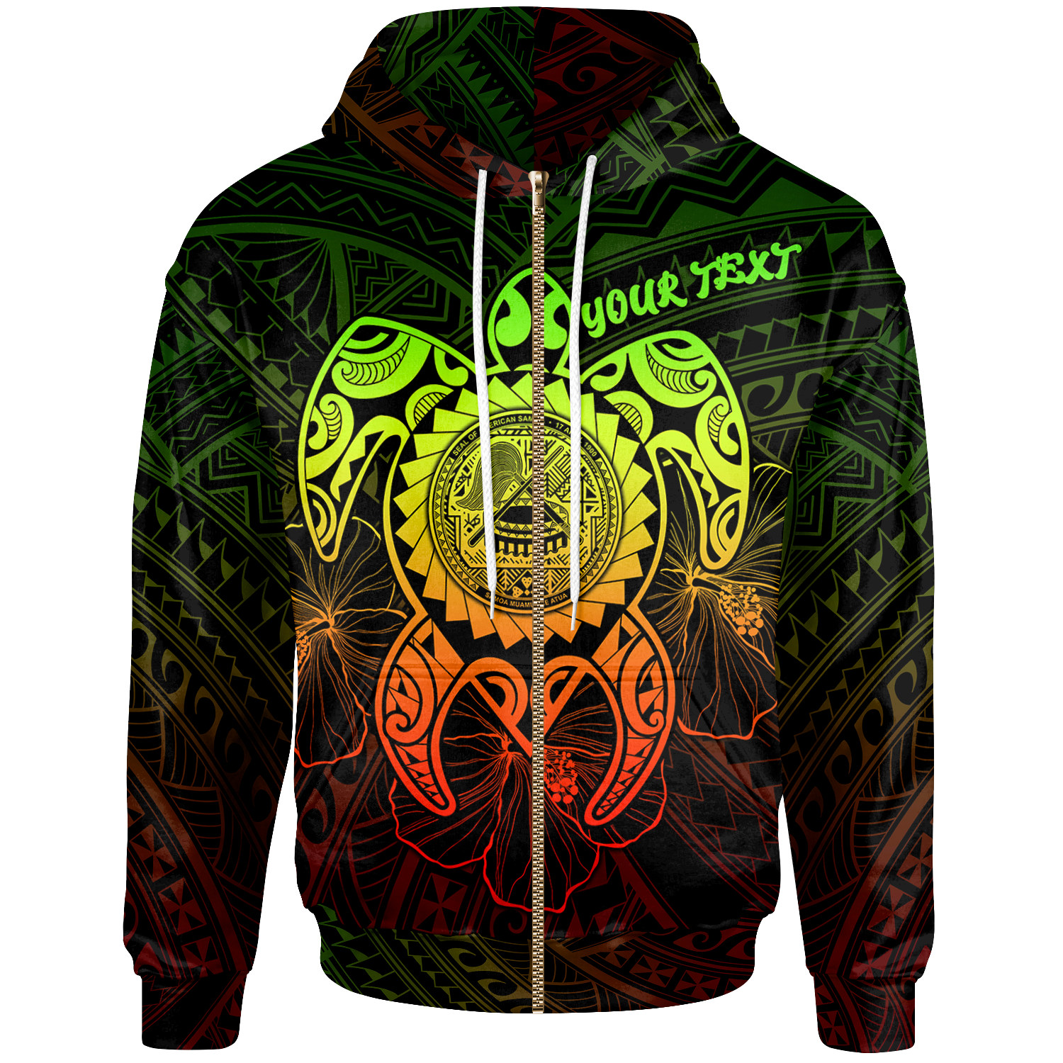 American Samoa Polynesian Custom Zip up Hoodie Vintage Polynesian Turtle (Reggae) Unisex Reggae - Polynesian Pride