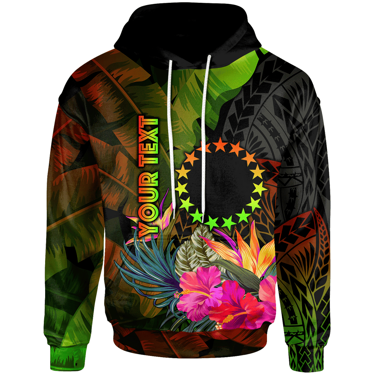 Cook Islands Polynesian Custom Hoodie Hibiscus and Banana Leaves Unisex Reggae - Polynesian Pride