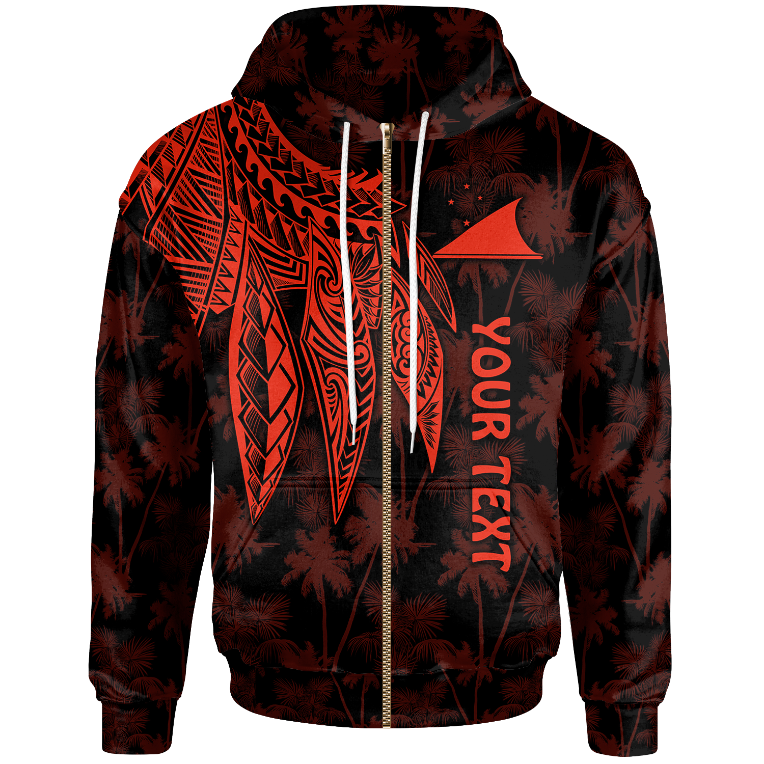 Tokelau Polynesian Custom Zip up Hoodie Polynesian Wings (Red) Unisex Red - Polynesian Pride