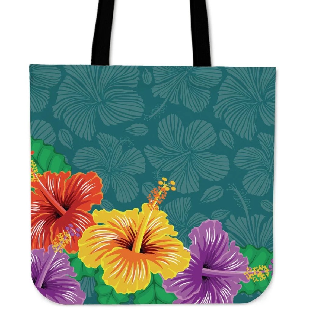 Hawaii Hibiscus More Color Tote Bag Tote Bag One Size Black - Polynesian Pride