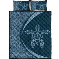 Hawaiian Polynesian Turtle Quilt Bedding Set - Circle Style Cobalt Blue Black - Polynesian Pride
