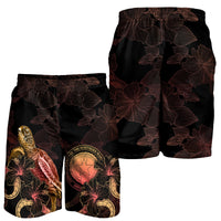 CNMI Polynesian Men's Shorts - Turtle With Blooming Hibiscus Gold - Polynesian Pride