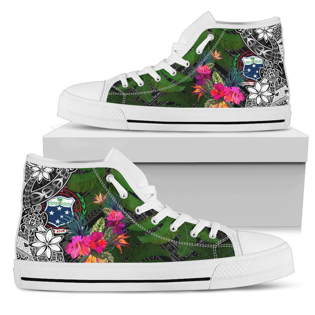 Samoa High Top Shoes - Turtle Plumeria Banana Leaf Unisex White - Polynesian Pride
