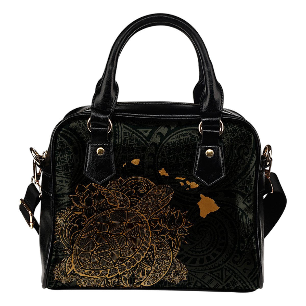 Polynesian Hawaii Shoulder Handbag - Turtle Map Gold One Size Black - Polynesian Pride