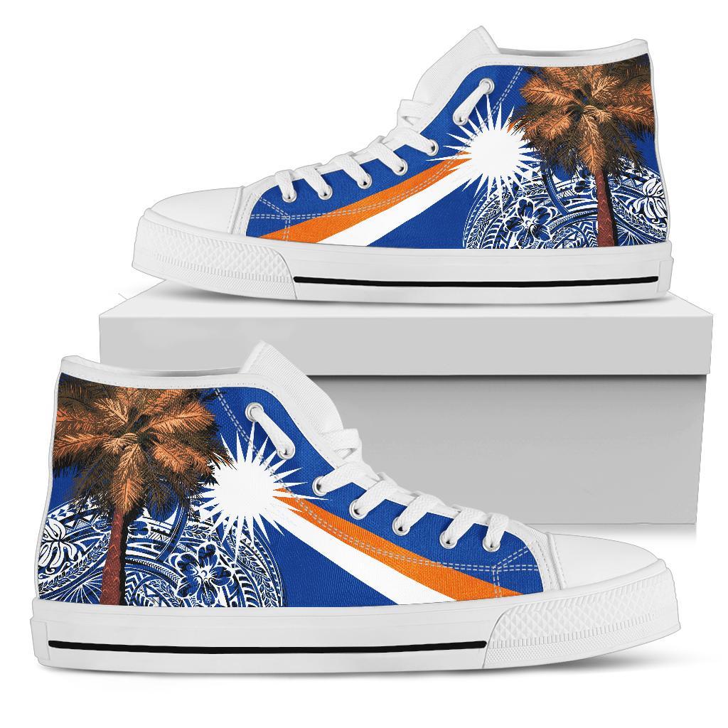 Marshall Islands Polynesian High Top Shoes - Palm Tree Unisex White - Polynesian Pride