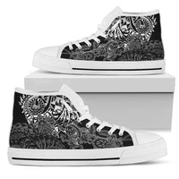 Tahiti Polynesian High Top Shoes - White Turtle Hibiscus Flowing Unisex White - Polynesian Pride