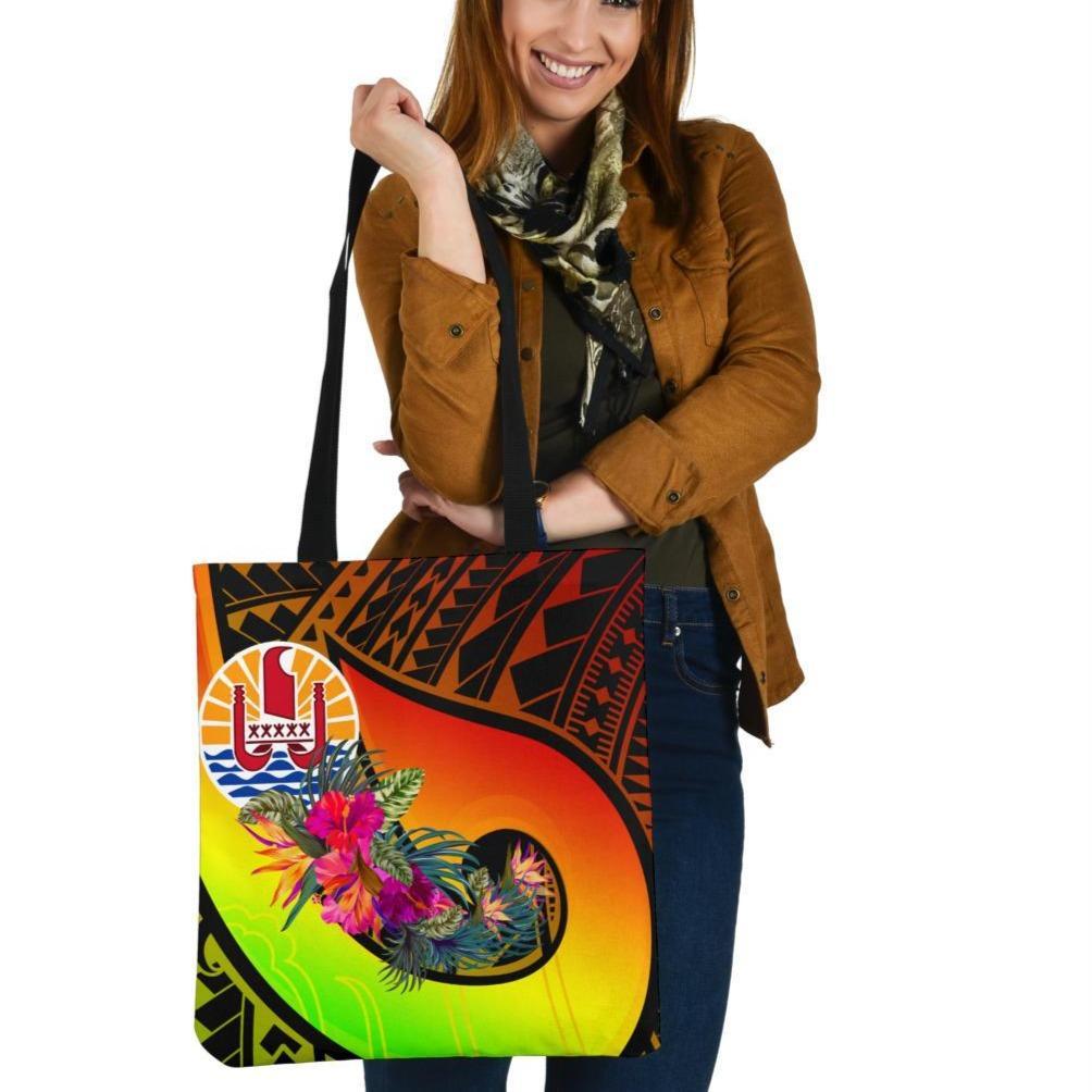 Tahiti Tote Bags - Polynesian Hook And Hibiscus (Raggae) Tote Bag One Size Reggae - Polynesian Pride