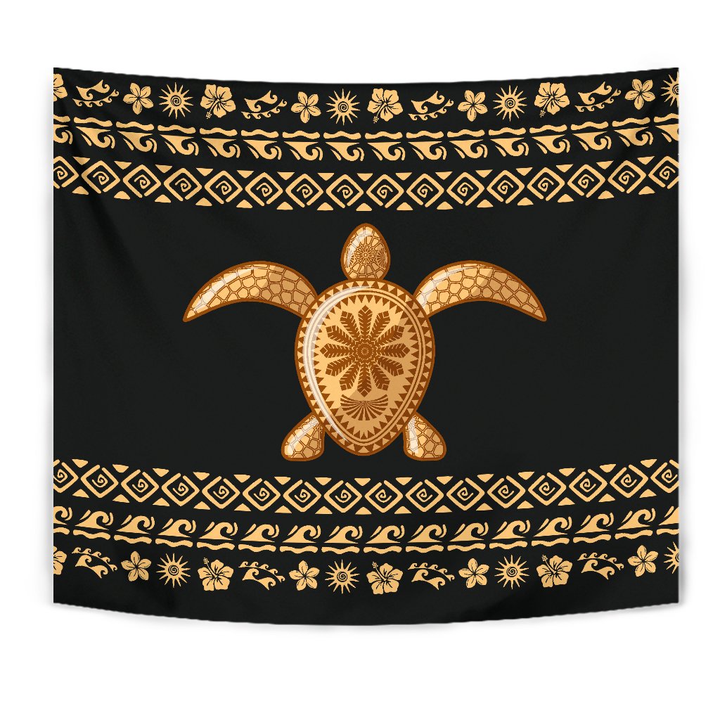 Hawaii Traditional Turtle Pattern Tapestry Wall Tapestry Black - Polynesian Pride