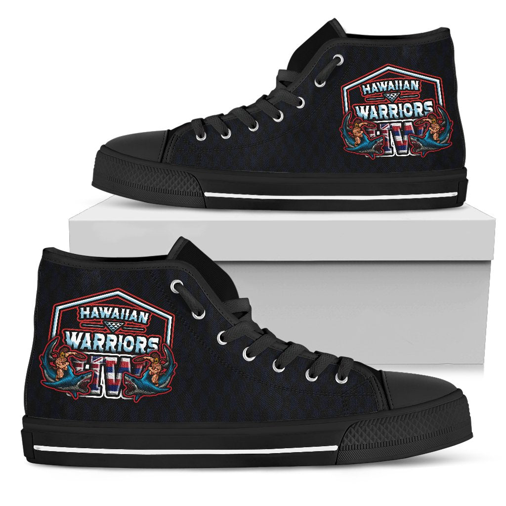Polynesian Hawaii High Top Shoes - Shark Warrior Unisex Black - Polynesian Pride