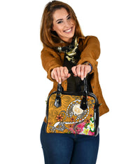 Hawaii Polynesian Shoulder Handbag - Hawaii Seal With Turtle Plumeria (Gold) - Polynesian Pride