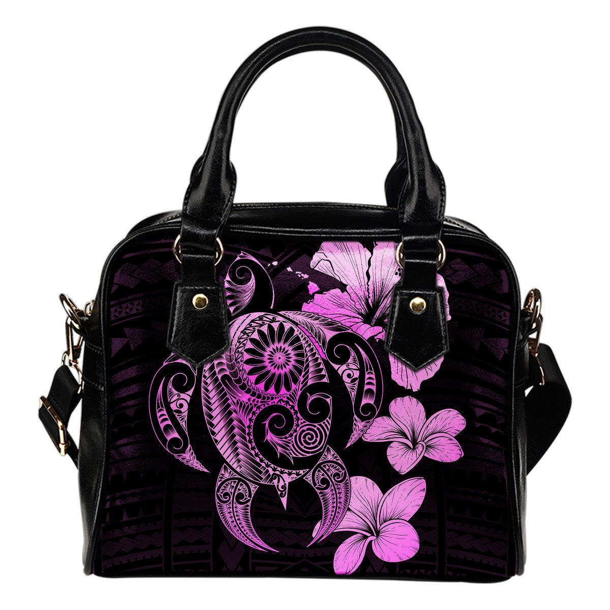 Hibiscus Plumeria Mix Polynesian Pink Turtle Shoulder Handbag One Size Pink - Polynesian Pride