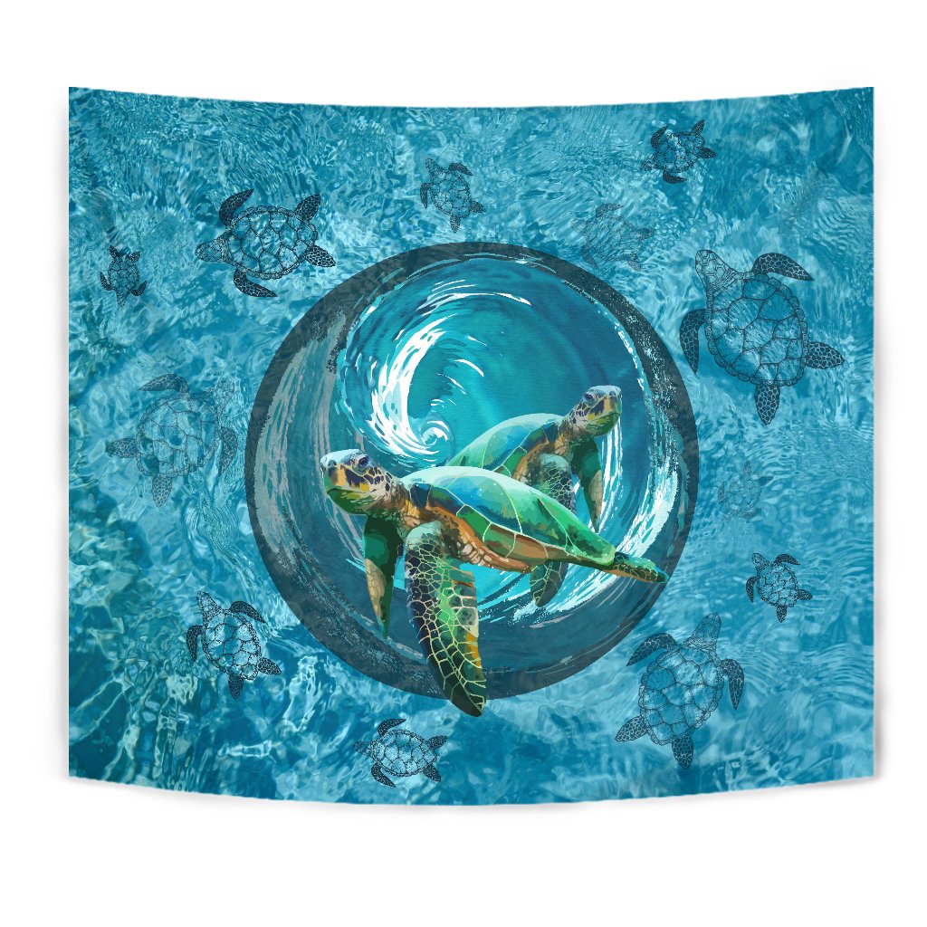 Turtle Tornado Tapestry Wall Tapestry Blue - Polynesian Pride