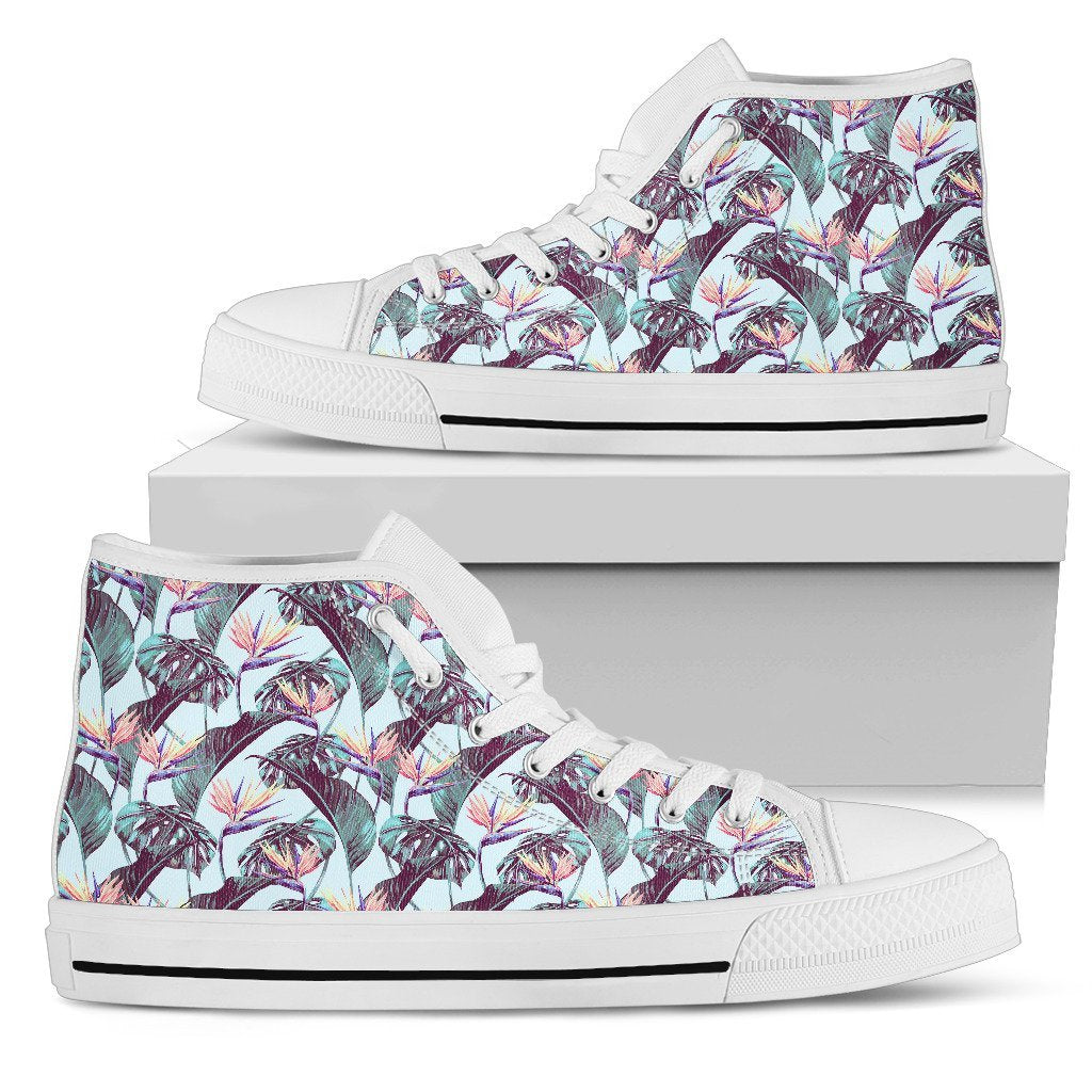 Hawaiian Shoes - Tropical Monstera Leaf High Top Shoes Mens High Top White - Polynesian Pride