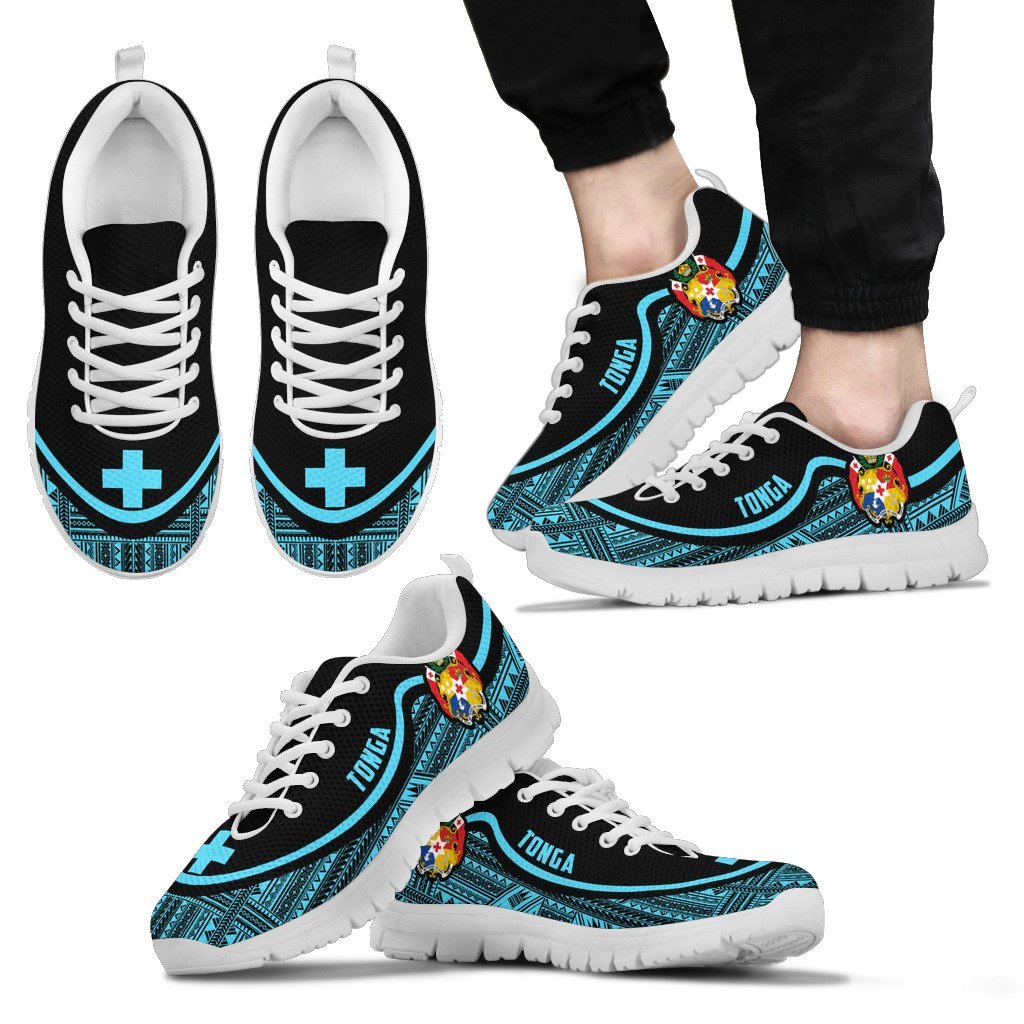Tonga Wave Sneakers - Polynesian Pattern Blue Color Men's Sneakers - White - Tonga White - Polynesian Pride